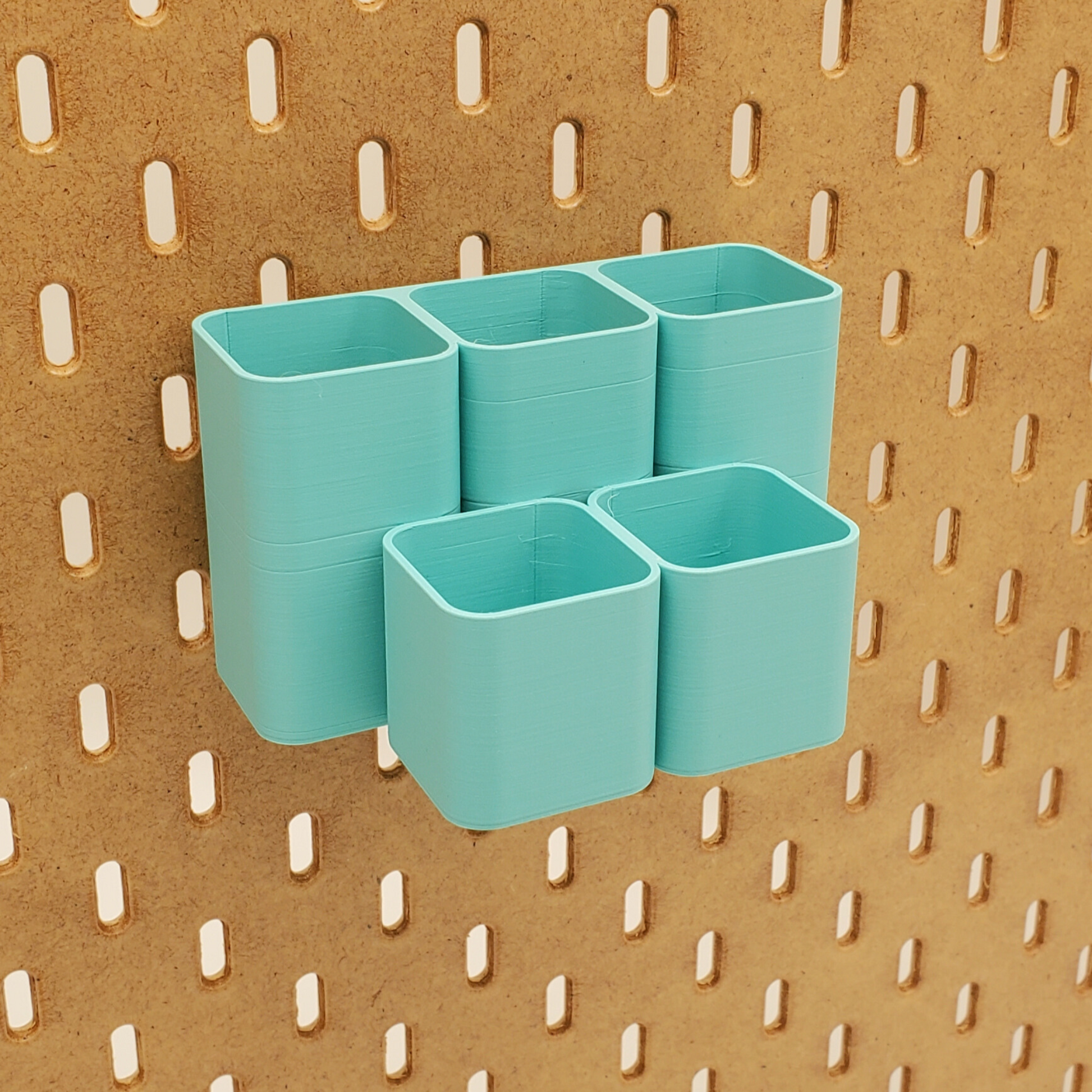 Empty Teal 5 Cup Square bin for IKEA SKADIS Pegboards