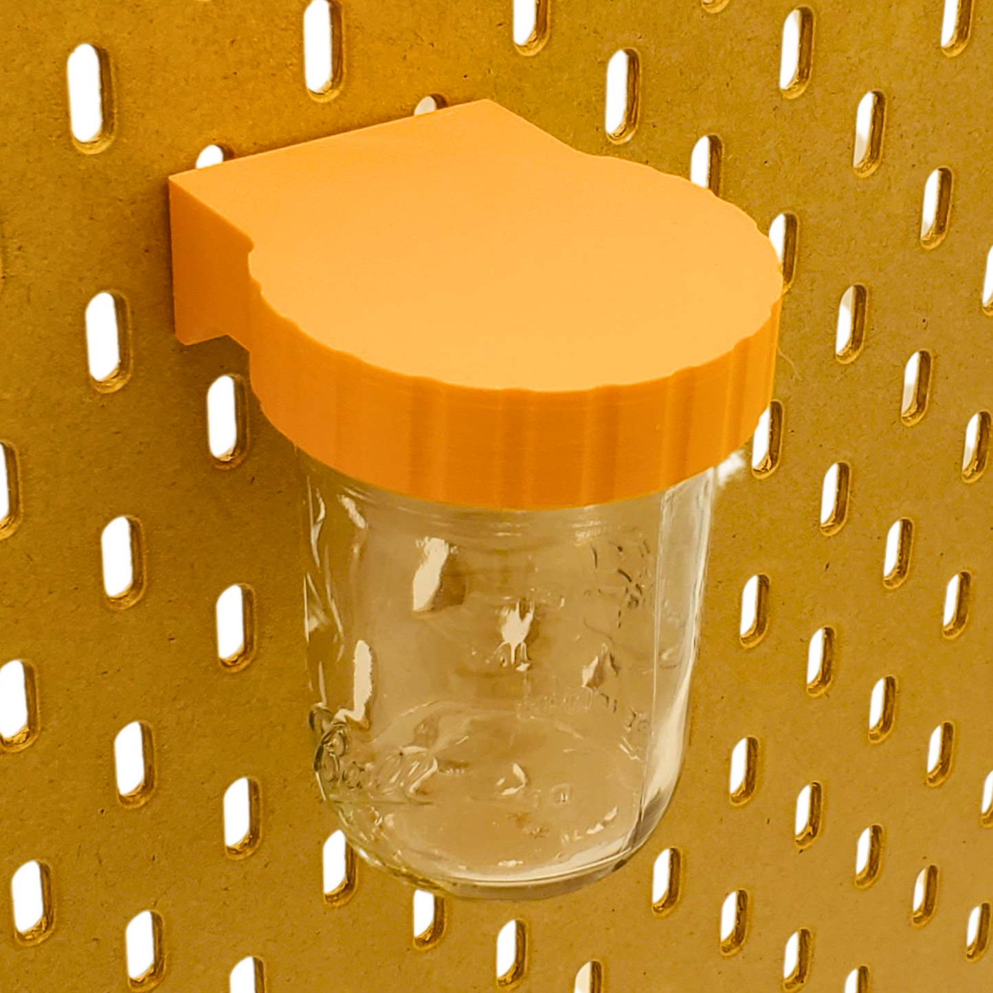 Sunrise Orange Mason Jar adapter with a mason jar mounted to a SKADIS board