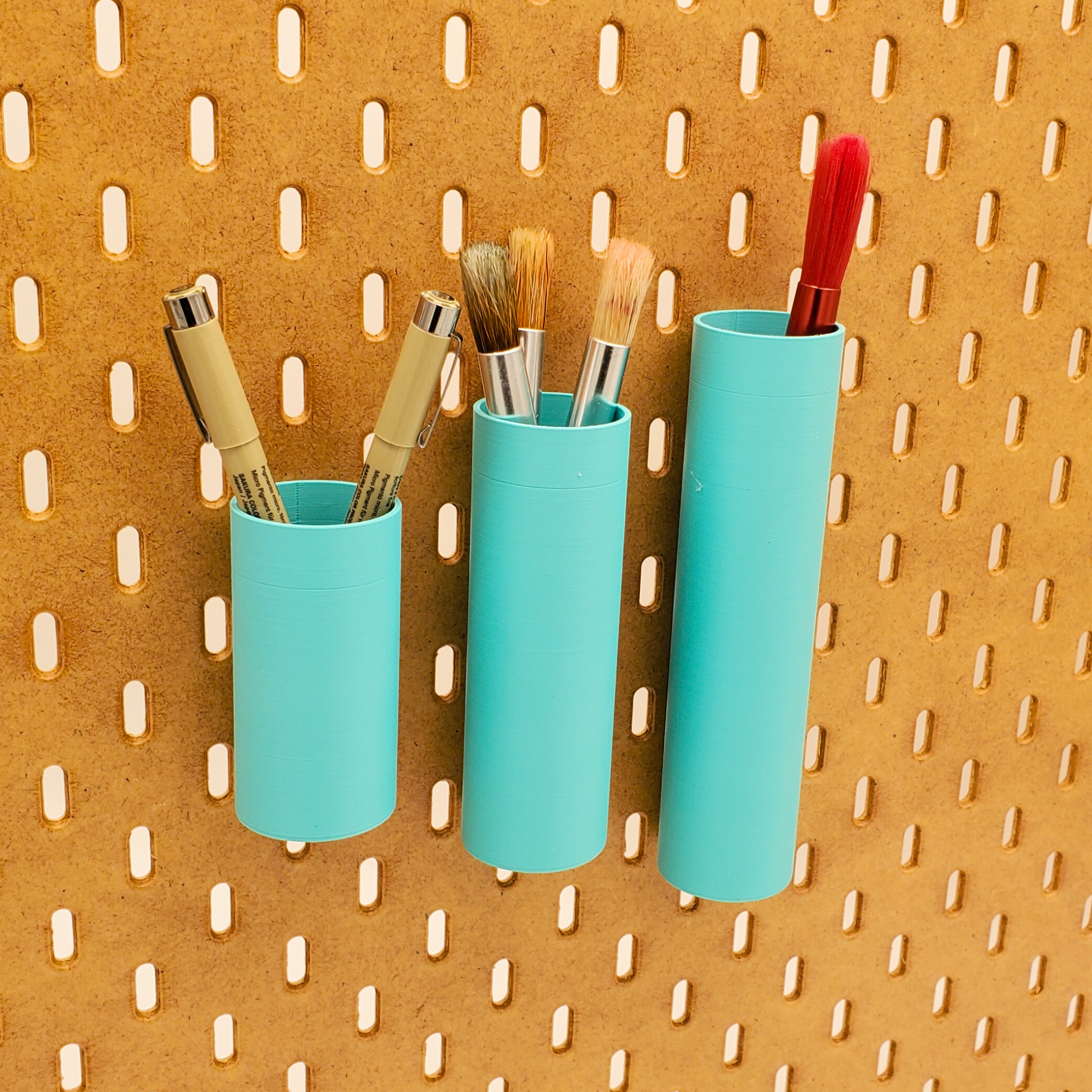 Small, Medium and LArge Cylindrical Zip-tie storage containers for the IKEA SKADIS pegboard