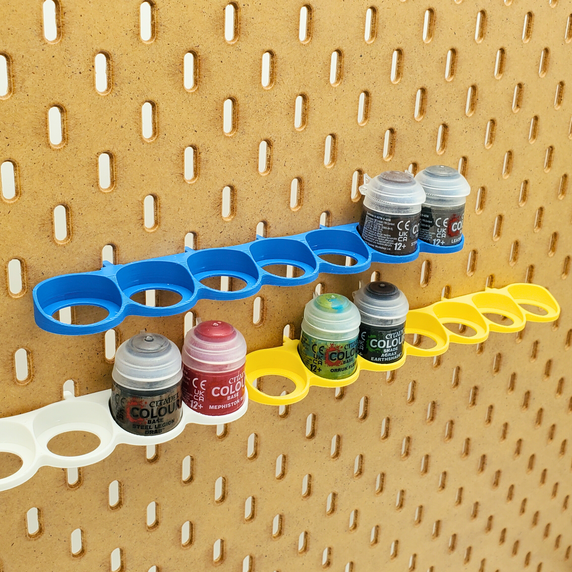 Citadel vertical paint racks on IKEA Pegboard 