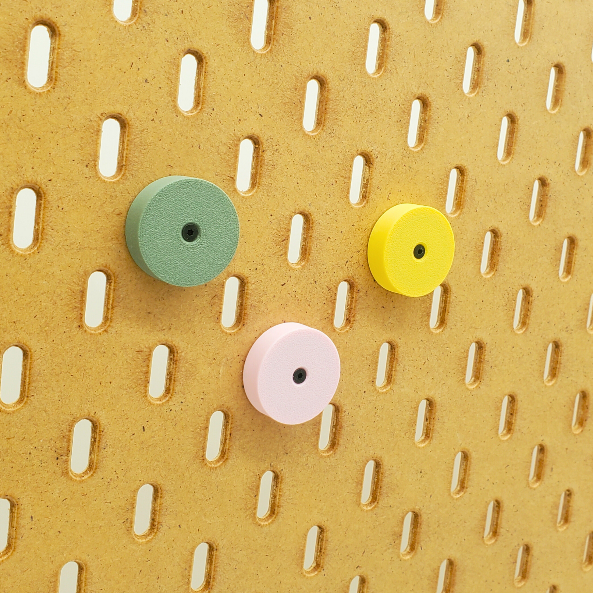 Savannah Yellow, Light Pink and Muted Green IKEA SKADIS Pegboard magnets.