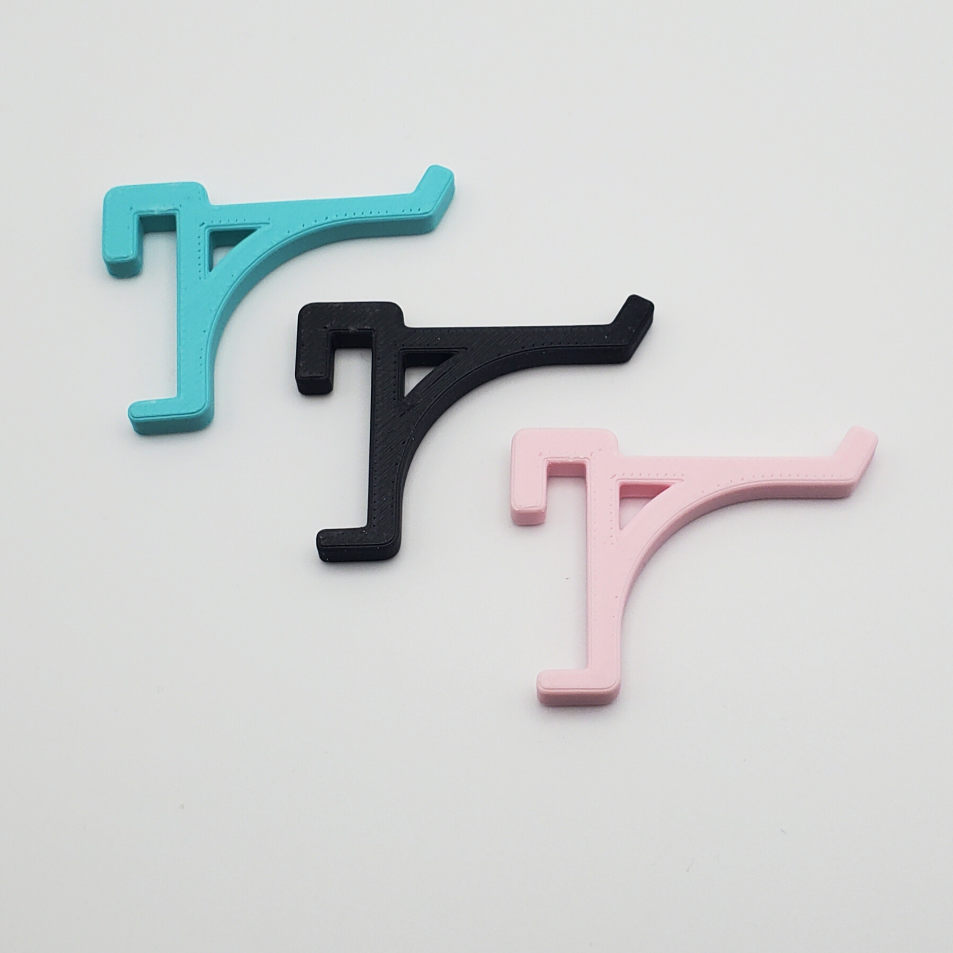 IKEA compatible hooks side view, black, pink, teal